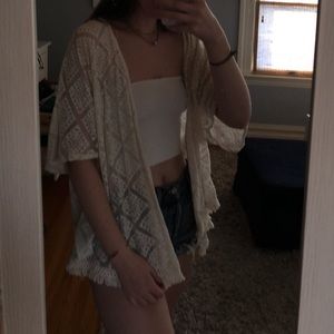White lace short sleeve cardigan